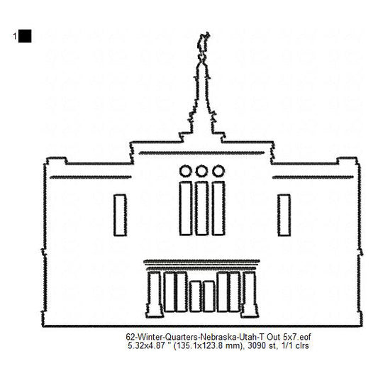 Winter Quarters Nebraska LDS Temple Outline Machine Embroidery Digitized Design Files