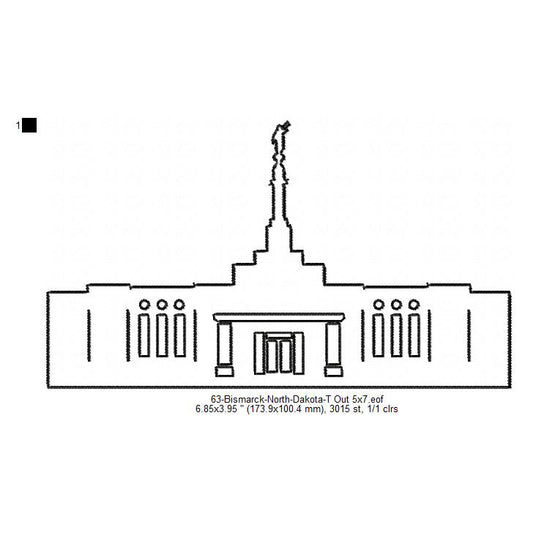 Bismarck North Dakota LDS Temple Outline Machine Embroidery Digitized Design Files