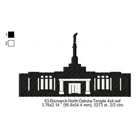 Bismarck North Dakota LDS Temple Silhouette Machine Embroidery Digitized Design Files
