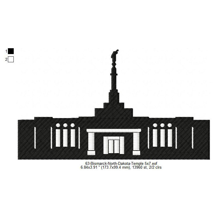 Bismarck North Dakota LDS Temple Silhouette Machine Embroidery Digitized Design Files