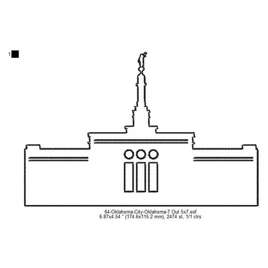 Oklahoma City Oklahoma LDS Temple Outline Machine Embroidery Digitized Design Files