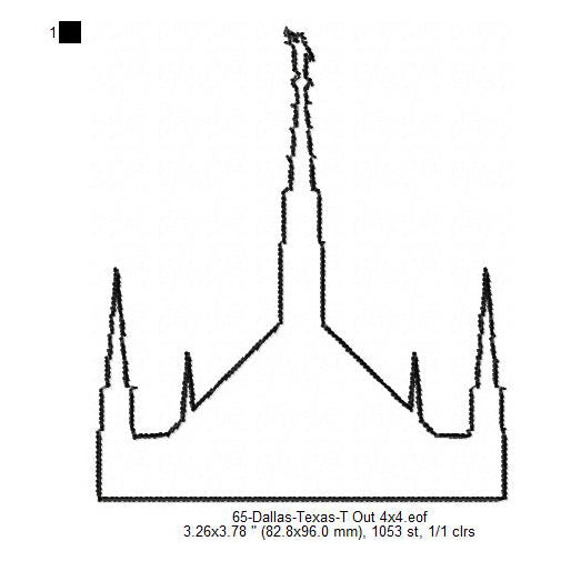 Dallas Texas LDS Temple Outline Machine Embroidery Digitized Design Files