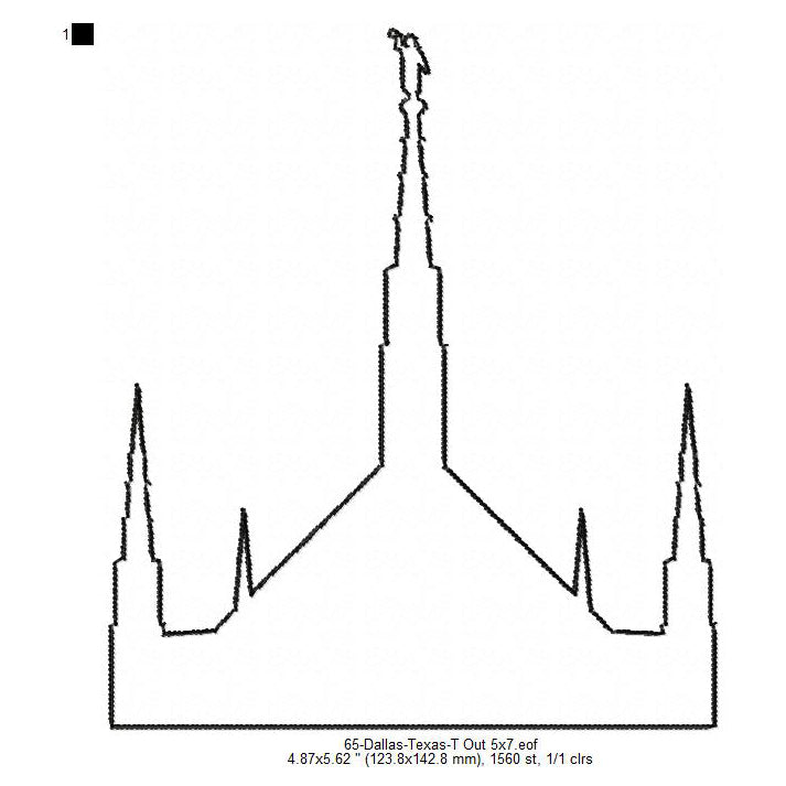 Dallas Texas LDS Temple Outline Machine Embroidery Digitized Design Files