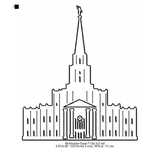 Houston Texas LDS Temple Outline Machine Embroidery Digitized Design Files