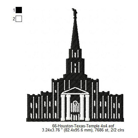 Houston Texas LDS Temple Silhouette Machine Embroidery Digitized Design Files
