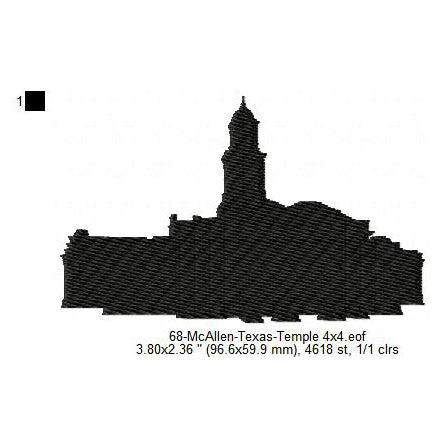 McAllen Texas LDS Temple Silhouette Machine Embroidery Digitized Design Files