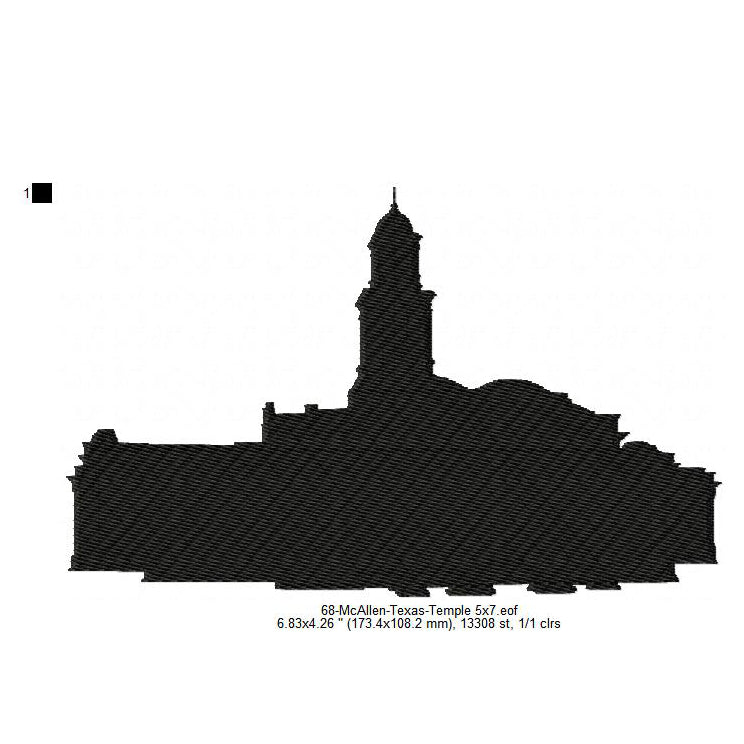 McAllen Texas LDS Temple Silhouette Machine Embroidery Digitized Design Files