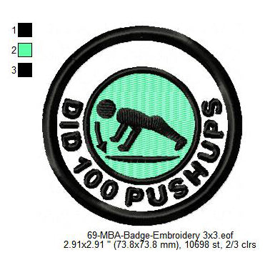 Did 100 Pushups Daily Life Merit Adulting Badge Machine Embroidery Digitized Design Files