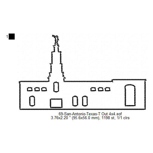 San Antonio Texas LDS Temple Outline Machine Embroidery Digitized Design Files