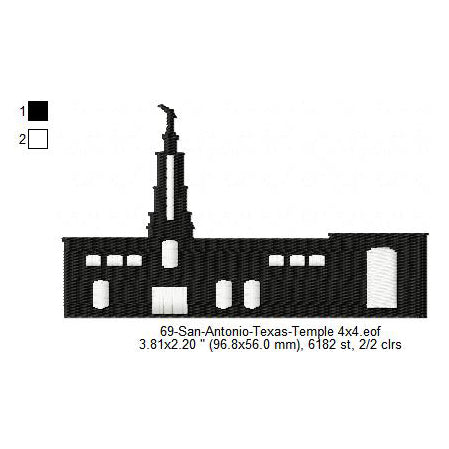 San Antonio Texas LDS Temple Silhouette Machine Embroidery Digitized Design Files