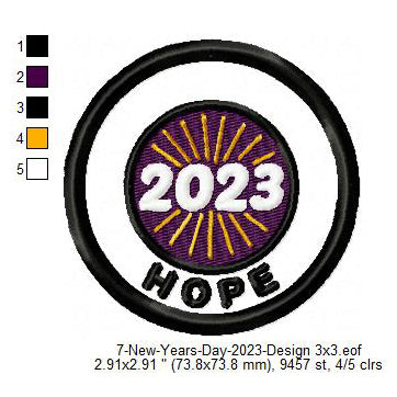 Hope New Year Wish Merit Badge Machine Embroidery Digitized Design Files