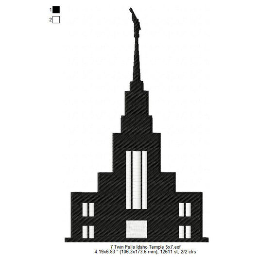 Twin Falls Idaho LDS Temple Silhouette Machine Embroidery Digitized Design Files