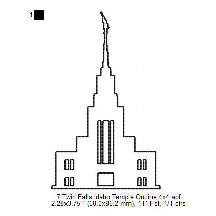 Twin Falls Idaho LDS Temple Outline Machine Embroidery Digitized Design Files