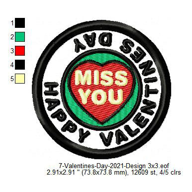 Happy Valentines Day Miss You Merit Badge Machine Embroidery Digitized Design Files