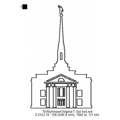 Richmond Virginia LDS Temple Outline Machine Embroidery Digitized Design Files