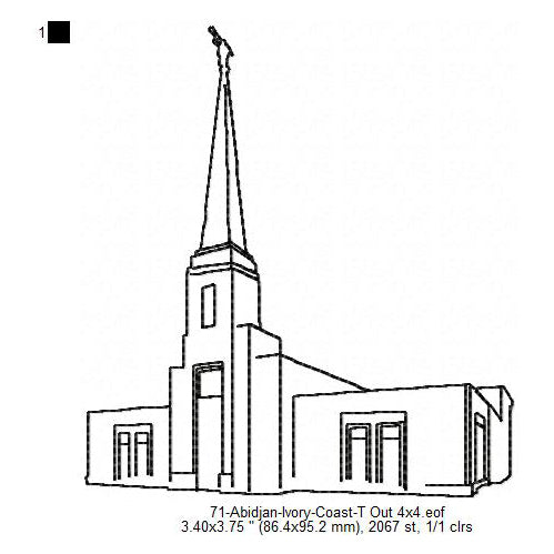 Abidjan Ivory Coast LDS Temple Outline Machine Embroidery Digitized Design Files