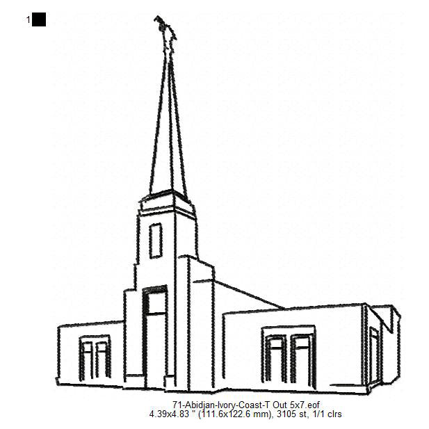 Abidjan Ivory Coast LDS Temple Outline Machine Embroidery Digitized Design Files