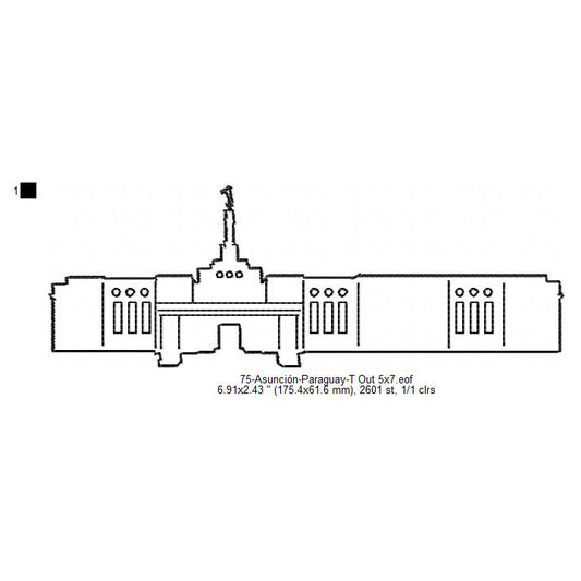 Asunción Paraguay LDS Temple Outline Machine Embroidery Digitized Design Files