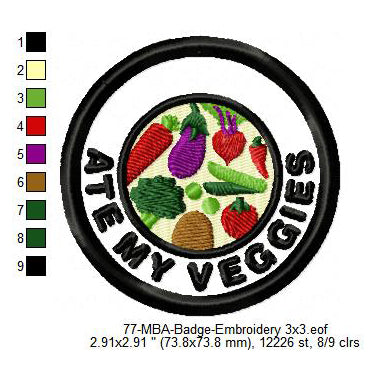 Ate My Veggies Daily Life Merit Adulting Badge Machine Embroidery Digitized Design Files