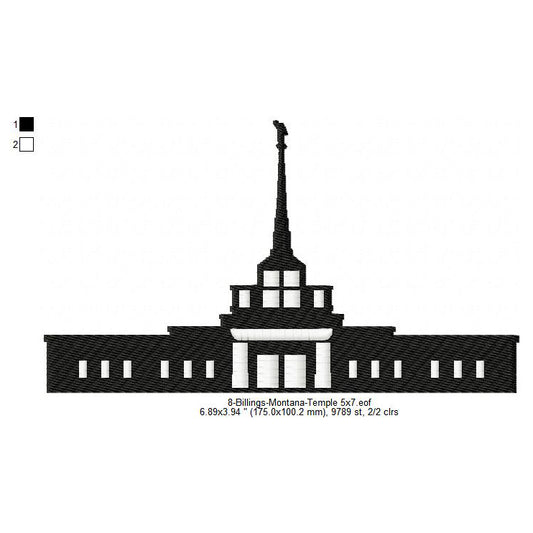 Billings Montana LDS Temple Silhouette Machine Embroidery Digitized Design Files