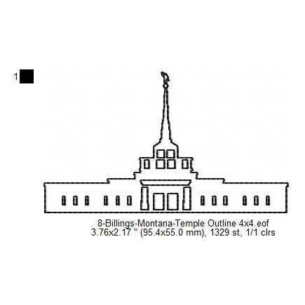 Billings Montana LDS Temple Outline Machine Embroidery Digitized Design Files