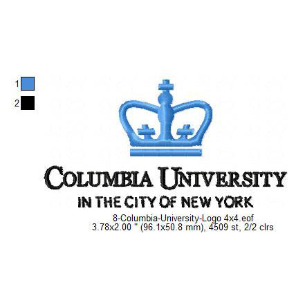 Columbia University Logo Machine Embroidery Digitized Design Files