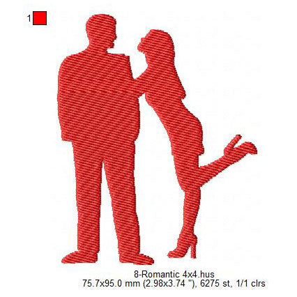 Romantic Silhouette Valentines Day Machine Embroidery Digitized Design Files