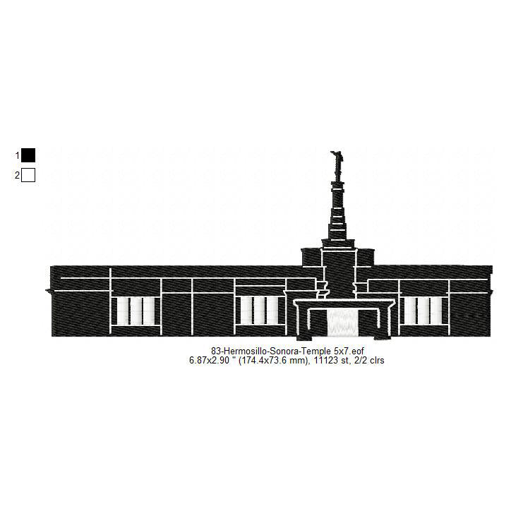 Hermosillo Sonora LDS Temple Silhouette Machine Embroidery Digitized Design Files