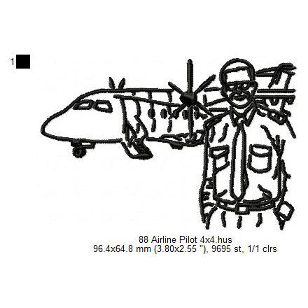 Airline Airplane Pilot Line Art Machine Embroidery Digitized Design Files
