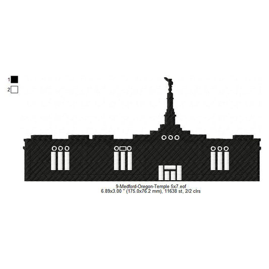 Medford Oregon LDS Temple Silhouette Machine Embroidery Digitized Design Files