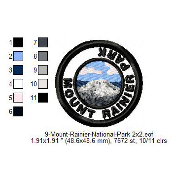 Mount Rainier National Park Merit Badge Machine Embroidery Digitized Design Files