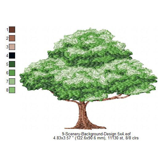 Large Green Tree Scenery Background Machine Embroidery Digitized Design Files