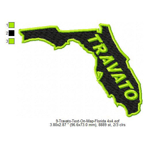 Travato Florida State Map Designs Machine Embroidery Digitized Design Files