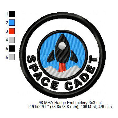 Space Cadet Scientific Astronauts Merit Adulting Badge Machine Embroidery Digitized Design Files