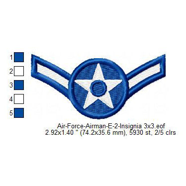 Air Force Airman E-2 Insignia Machine Embroidery Digitized Design Files
