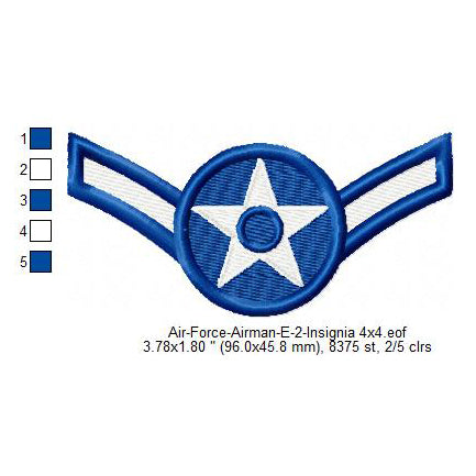 Air Force Airman E-2 Insignia Machine Embroidery Digitized Design Files