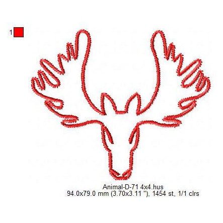 Moose Deer Head Wild Animal Line Art Machine Embroidery Digitized Design Files
