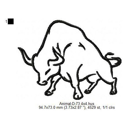Bull Cow Animal Line Art Machine Embroidery Digitized Design Files
