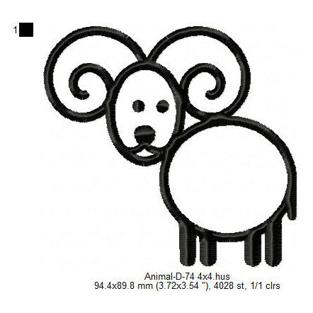 Sheep Ram Got Animal Line Art Machine Embroidery Digitized Design Files