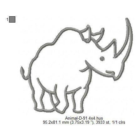 Rhino Outline Wild Animal Line Art Machine Embroidery Digitized Design Files