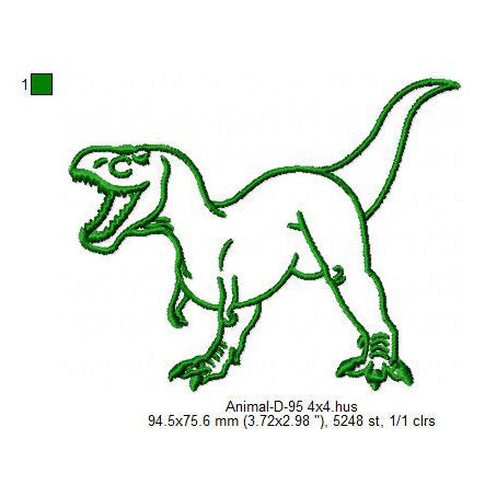 Tyrannosaurus Dinosaur Outline Animal Line Art Machine Embroidery Digitized Design Files