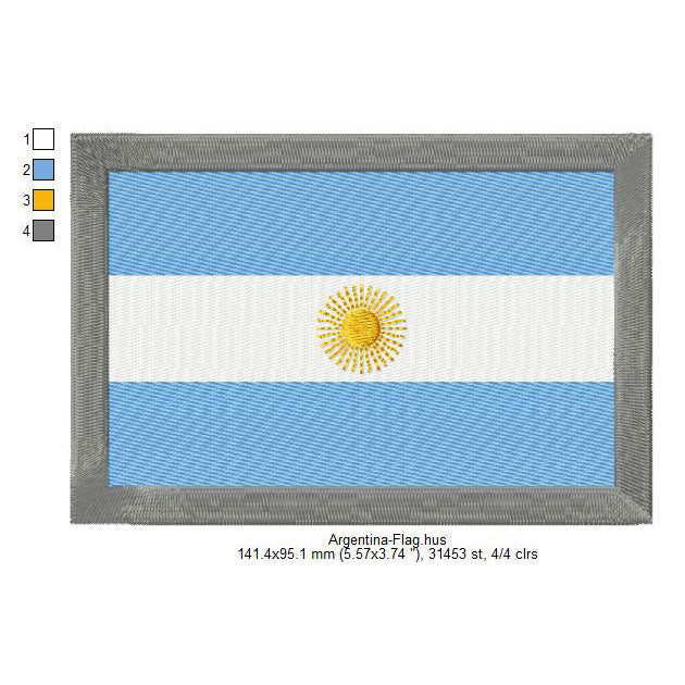 Argentina Flag Machine Embroidery Digitized Design Files | Dst | Pes | Hus | VP3