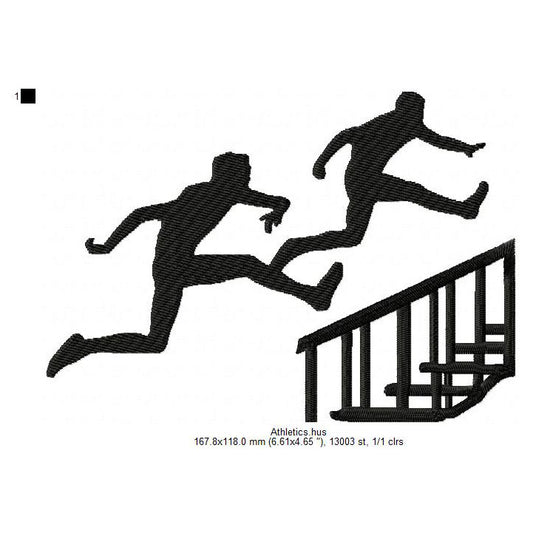 Male Hurdles Race Athletics Silhouette Machine Embroidery Digitized Design Files