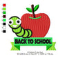 Apple Worm Back To School Symbol Machine Embroidery Digitized Design Files