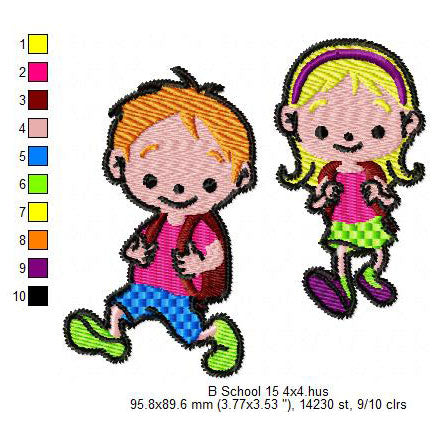 Back To School Kids Going To School Machine Embroidery Digitized Design Files