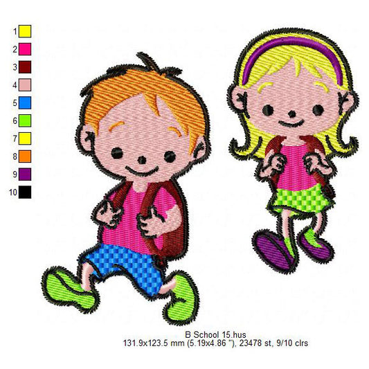 Back To School Kids Going To School Machine Embroidery Digitized Design Files