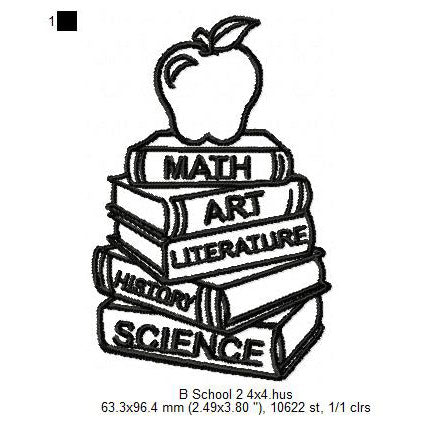 Back To School Book Stack Symbol Machine Embroidery Digitized Design Files