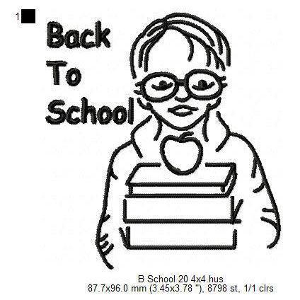 Back To School Student Stack of Books Machine Embroidery Digitized Design Files