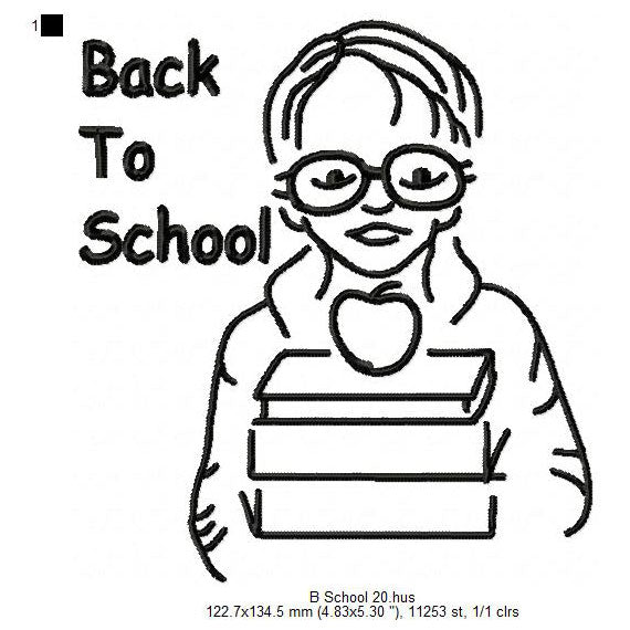 Back To School Student Stack of Books Machine Embroidery Digitized Design Files