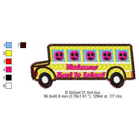 Welcome Back To School Bus Machine Embroidery Digitized Design Files
